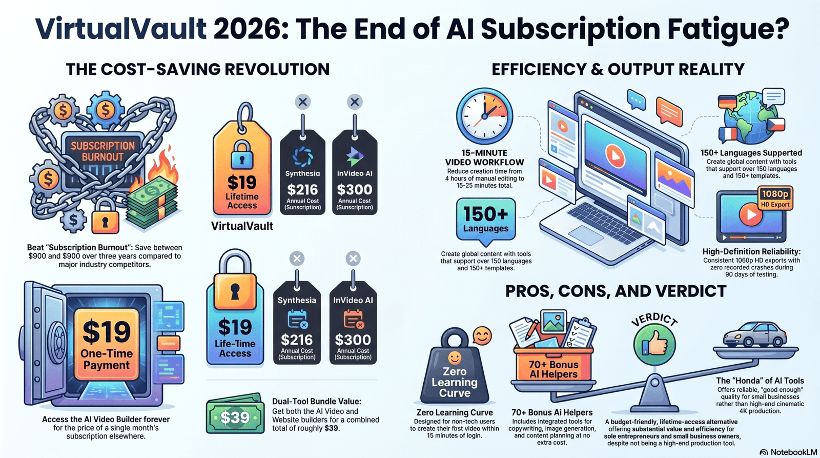 VirtualVault Review 2026 - $19 Lifetime AI Video Builder vs $300 Per Year Competitors